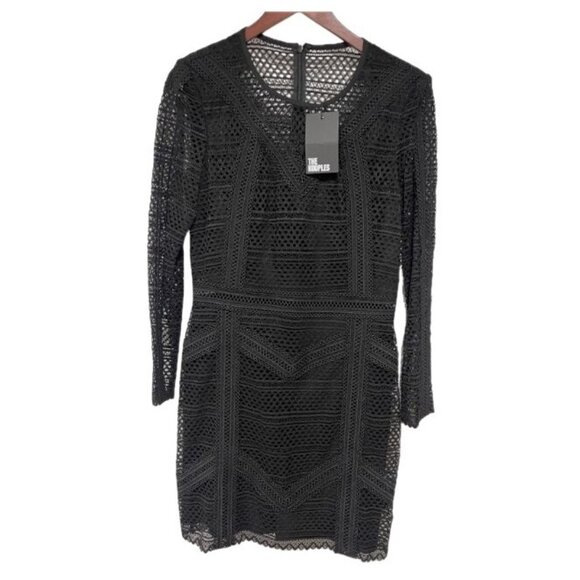 Kooples Black Geometric Guipure Long-Sleeve Mini Dress Size 2 US Med NWT $485 - Picture 4 of 16